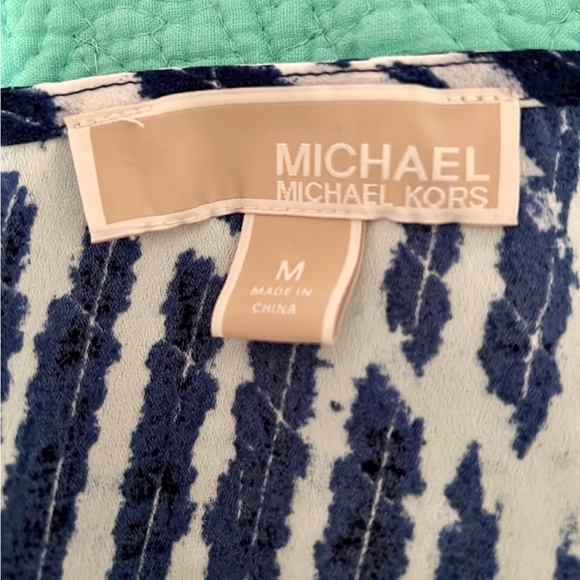 MICHAEL Michael Kors Blue White Tie Dye Style Print Polyester Blouse Sz M - Picture 6 of 11